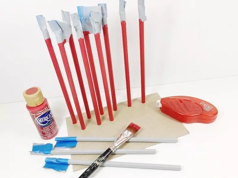 Paint pencils red using adhesive to stand them up until dry Creatively Beth #creativelybeth #catinthehat #drseuss #thing1andthing2 #kidscrafts