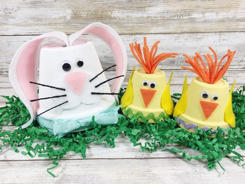Create Cute Chick and Bunny Clay Pots in 15 Minutes Creatively Beth #creativelybeth #claypotcrafts #eastercrafts #kidscrafts #bunny #chick
