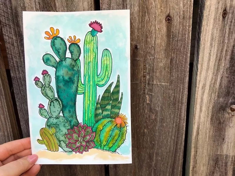 Watercolor a Free Cactus Printable with Creatively Beth #creativelybeth #watercolor #freeprintable #freedownload #cactus #succulents