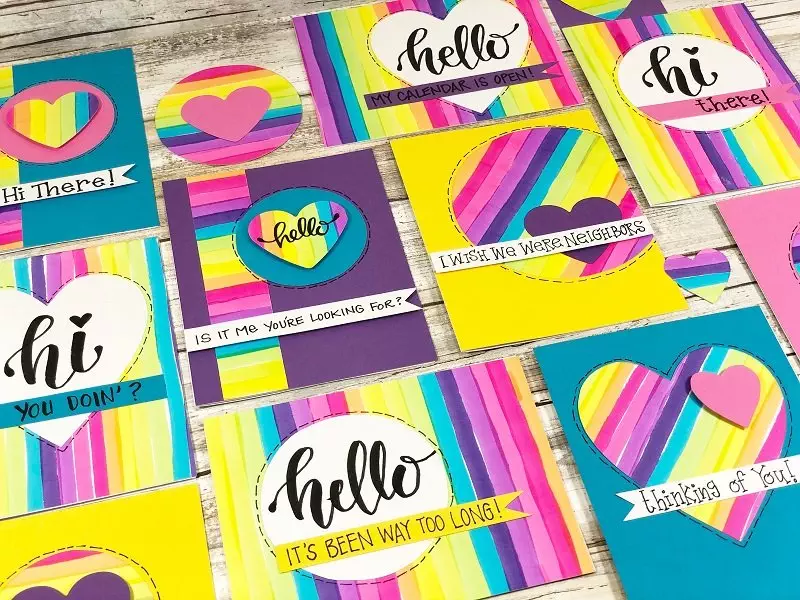 Cards with handwritten words of encouragement in rainbow colors by Creatively Beth #creativelybeth #cards #rainbow #tombowdualbrushpens #handlettering