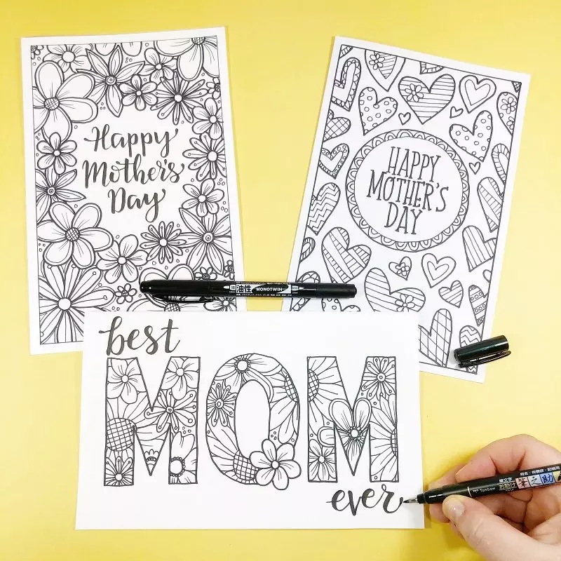 Trio of FREE Mother's Day Cards to Print and Color by Creatively Beth #creativelybeth #freeprintable #freedownload #coloring #mothersday #card #free