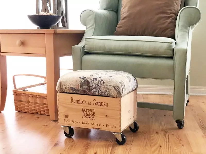 Upcycled and Upholstered Wooden Crate Storage Stool Ottoman Creatively Beth #creativelybeth #upcycled #recycled #diy #storage #stool #ottoman #woodencrate #furniture #homedecor #upholstered