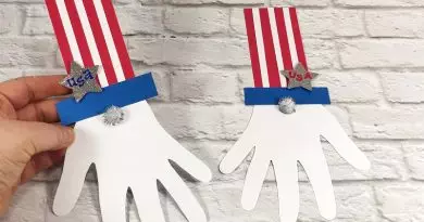 Dollar Tree Uncle Sam Gnome Kids Craft Creatively Beth #creativelybeth #patrioticcraft #kids #craft #handprint