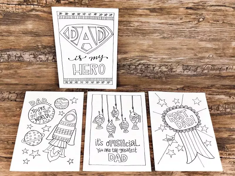 Free hand drawn Fathers Day Cards to download, print and color Creatively Beth #creativelybeth #freeprintable #fathersday #cards #handdrawn #coloringpage #printandcolor
