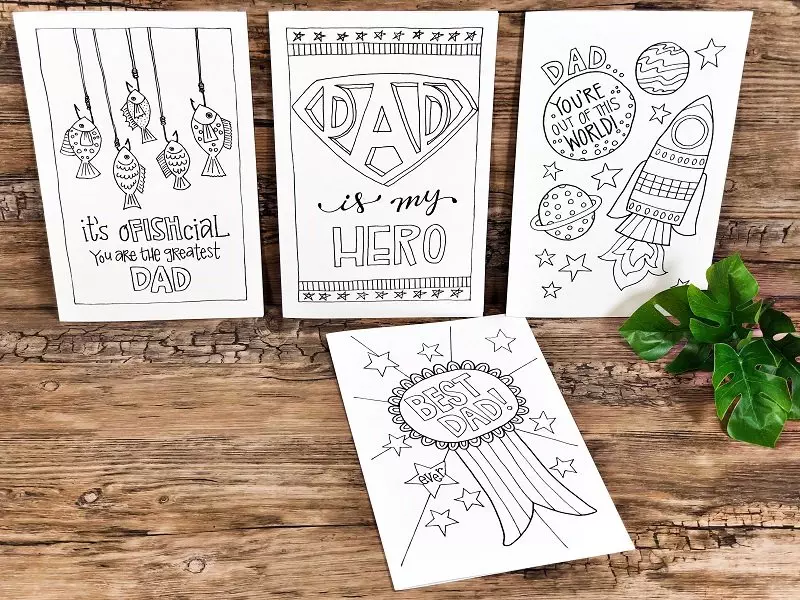 Free hand drawn Father's Day Cards to download, print and color Creatively Beth #creativelybeth #freeprintable #fathersday #cards #handdrawn #coloringpage #printandcolor