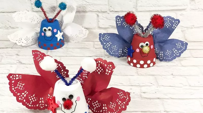 Patriotic Clay Pot Love Bugs created with Dollar Tree supplies by Creatively Beth #creativelybeth #dollartreecrafts #patrioticcrafts #claypotcrafts #fourthofjuly