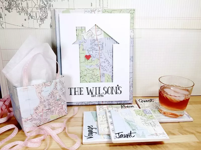 Recycle a Map Three Ways a canvas, coasters and a gift bag Creatively Beth #creativelybeth #upcycled #recycled #crafts #maps