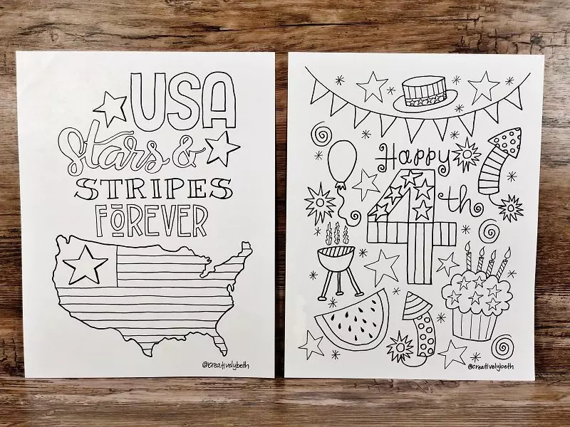 Four Hand Drawn Patriotic Printables for the Fourth of July Creatively Beth #creativelybeth #free #printable #coloringpage #printandcolor #fourthofjuly #handdrawn