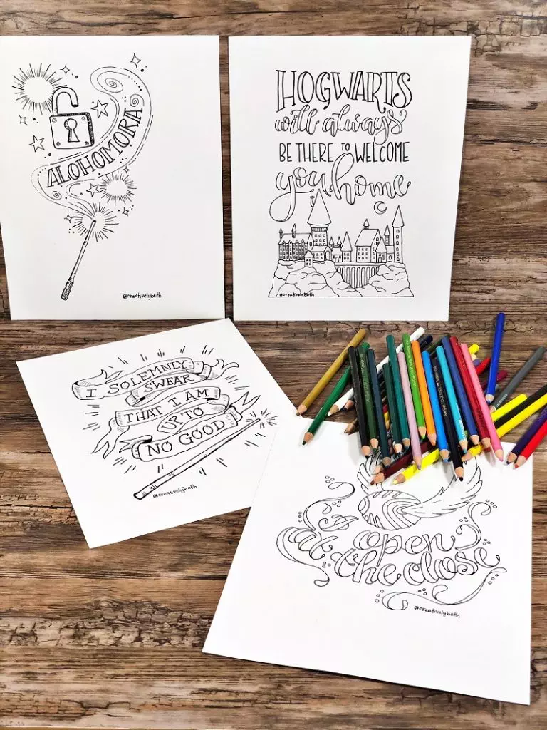Four Magical Harry Potter Printable Quotes Coloring Pages Creatively Beth #creativelybeth #printables #harrypotter #handlettered