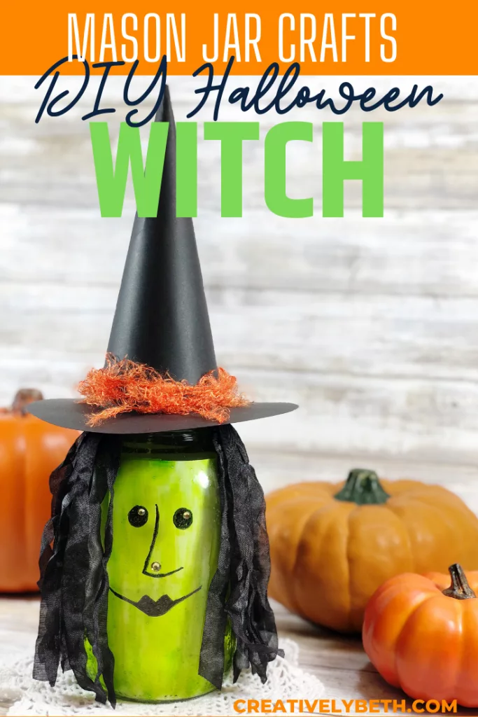 How to DIY a Mason Jar Witch Halloween Lantern Creatively Beth #creativelybeth #masonjar #witch #halloween #craft #creativecrafts