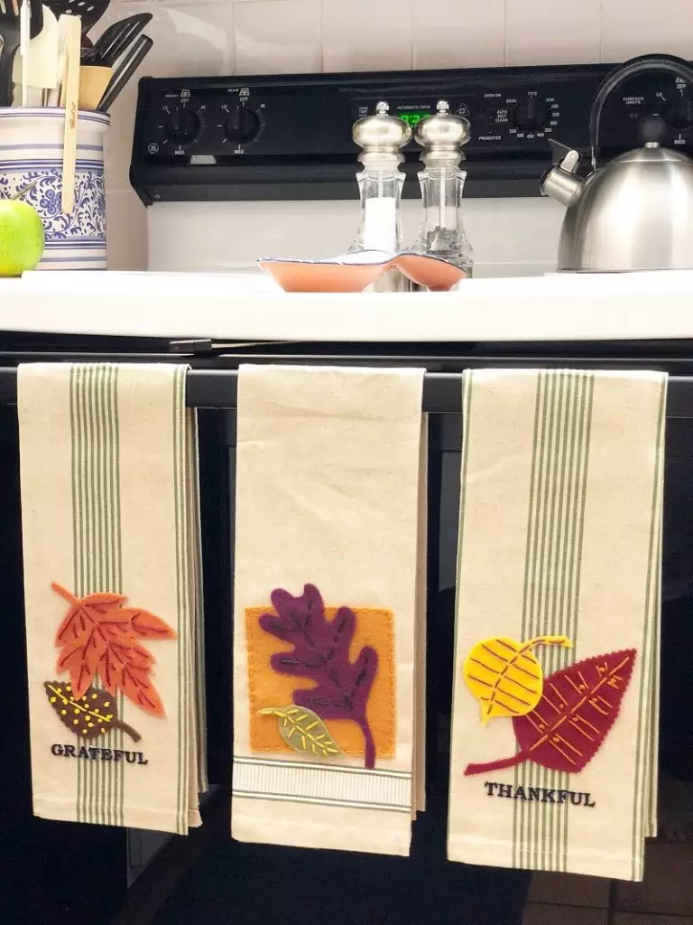 Easy Embroidered Kitchen Towels for Autumn