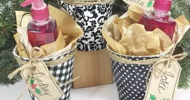 Decoupaged Gift Buckets for Elegant Holiday Giving by Creatively Beth #creativelybeth #tombow #decoupaged #upcycled #giftgiving #giftwrapping
