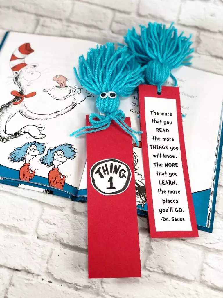 Dr. Seuss Quote Printable Bookmarks with a FREE Download Creatively Beth #creativelybeth #drseuss #freeprintable #thing1andthing2 #bookmarks #catinthehat #readacrossamericaweek