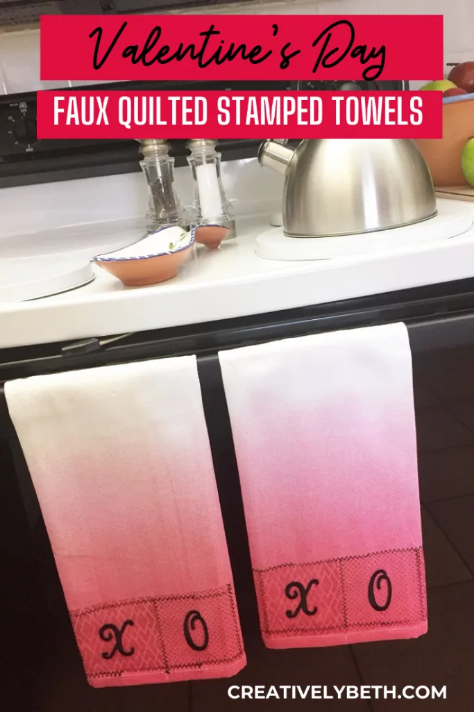 Hugs and Kisses Kitchen Towels for Valentine's Day Creatively Beth #creativelybeth #valentinesday #crafts #hugsandkisses