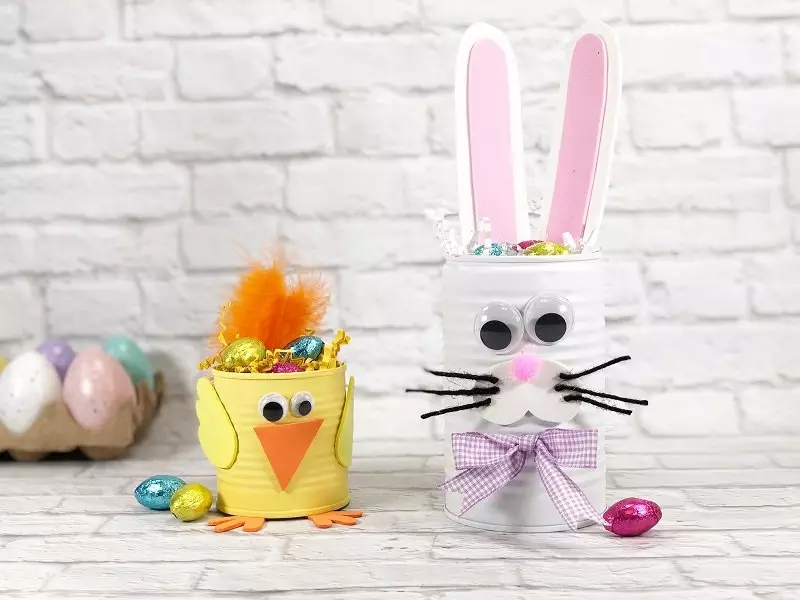 Recycled Can Bunny and Chick for Easter