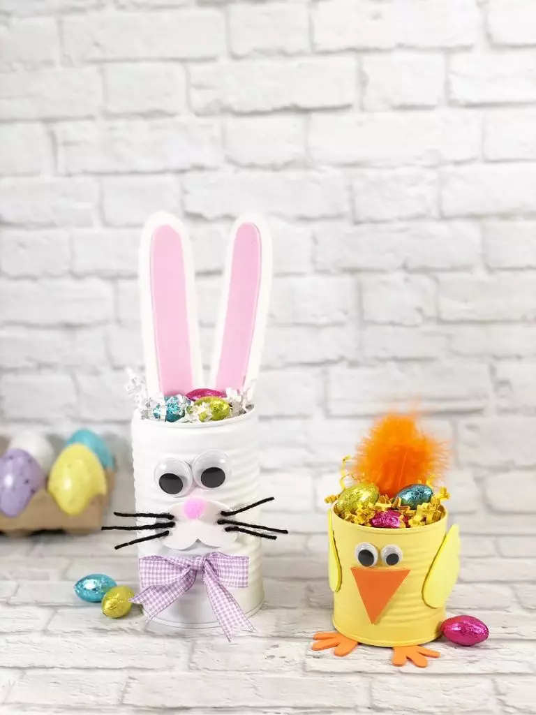 Recycled Can Bunny and Chick for Easter