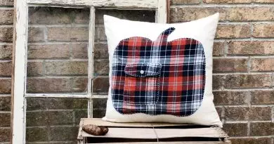 Upcycled Flannel Pumpkin Pillow with Fairfield World by Creatively Beth #creativelybeth #polyfil #upcycledflannel #pumpkin #embroidery #fall #pillow