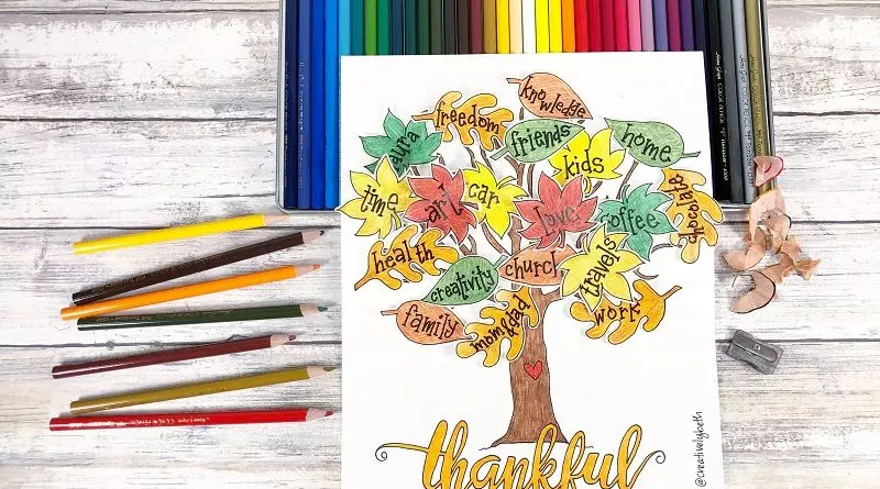 Free Printable Thankful Tree and Leaves to Color by Creatively Beth #creativelybeth #freeprintable #thanksgiving #coloringpage