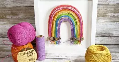 DIY Hemp Cord Rainbow for Spring Decor with Hemptique Creatively Beth #creativelybeth #hemptique #hempcordcrafts #rainbows #crafts #buttons