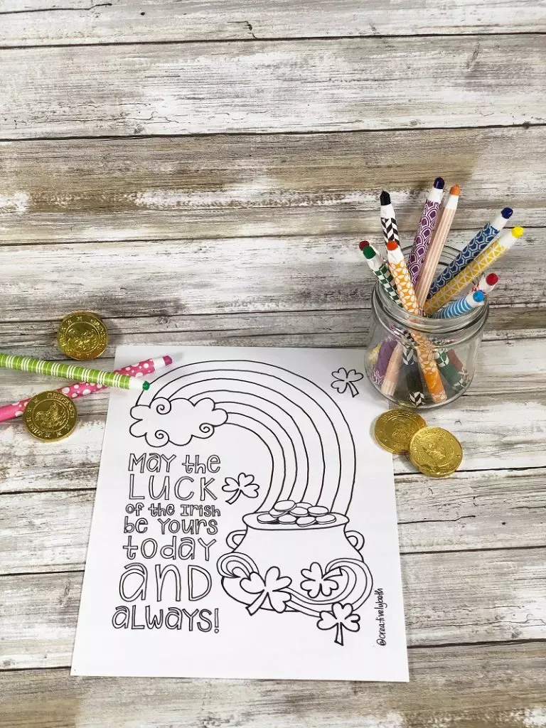 Free St. Patricks Day Coloring Pages Hand Drawn by Creatively Beth #creativelybeth #stpatricksday #freeprintable #freecoloringpage