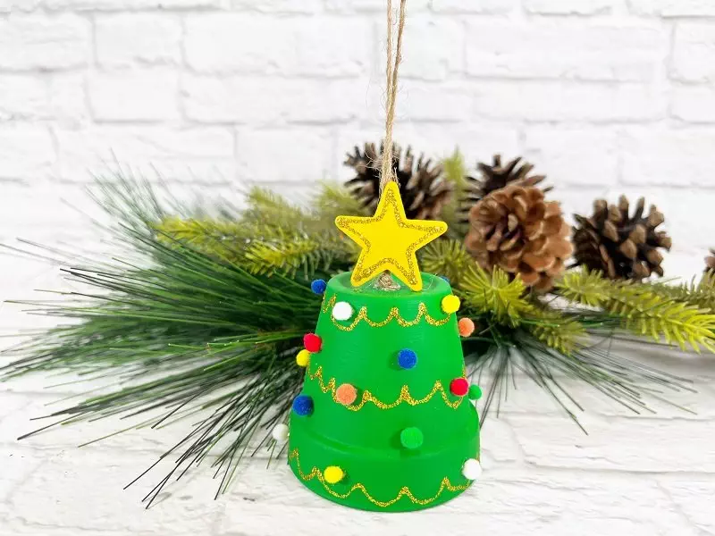 Dollar Tree Christmas Crafts Clay Pot Tree Ornament by Creatively Beth #creativelybeth #christmas #ornament #dollartree #claypot #tree