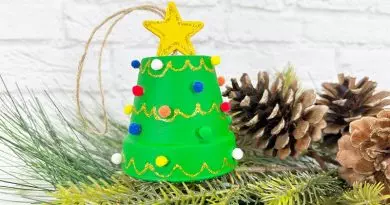 Dollar Tree Christmas Clay Pot Tree Ornament by Creatively Beth #creativelybeth #christmas #ornament #dollartree #claypot #tree