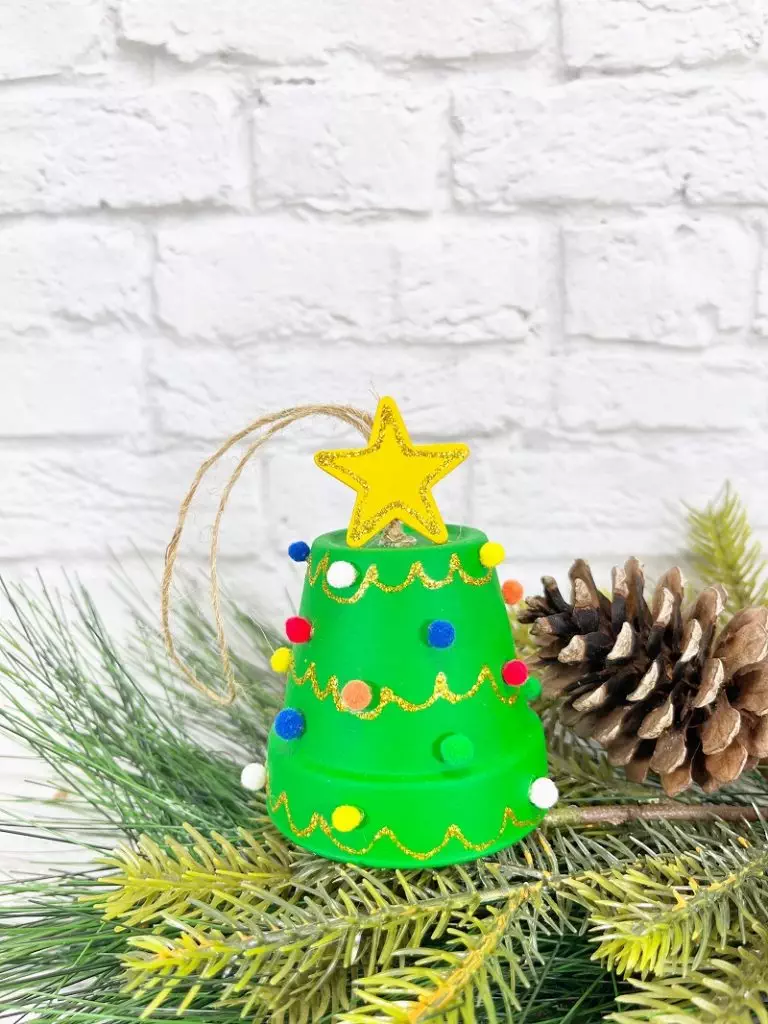 Dollar Tree Christmas Crafts Clay Pot Tree Ornament by Creatively Beth #creativelybeth #christmas #ornament #dollartree #claypot #tree