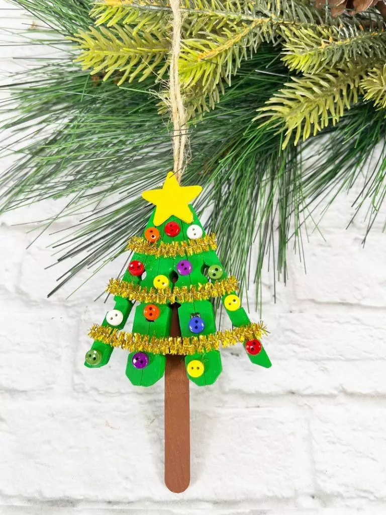 Dollar Tree Christmas DIY Clothespin Tree Creatively Beth #creativelybeth #dollartree #clothespin #crafts #tree #diy #christmas #ornament