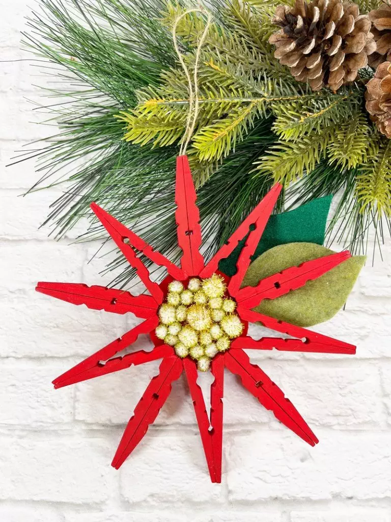 Dollar Tree Christmas DIY Clothespin Poinsettia Ornament