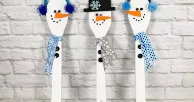 Dollar Tree Christmas DIY Wooden Spoon Snowman Creatively Beth #creativelybeth #dollartree #diy #snowman #woodenspoon #crafts #christmas #winter