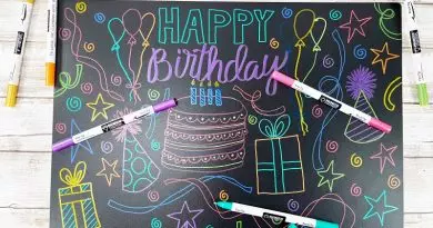 Birthday Party Doodles on Chalkboard Placemats by Creatively Beth #creativelybeth #birthday #doodles #chalkboard #placemats #birthday #draw