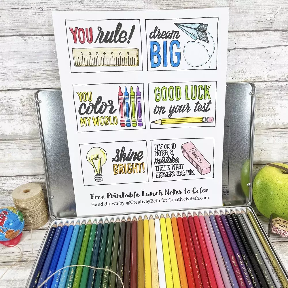 Free Printable Lunch Notes for Back-to-School by Creatively Beth #creativelybeth #freeprintable #backtoschool #handlettered #handdrawn #lunch #notes #funny