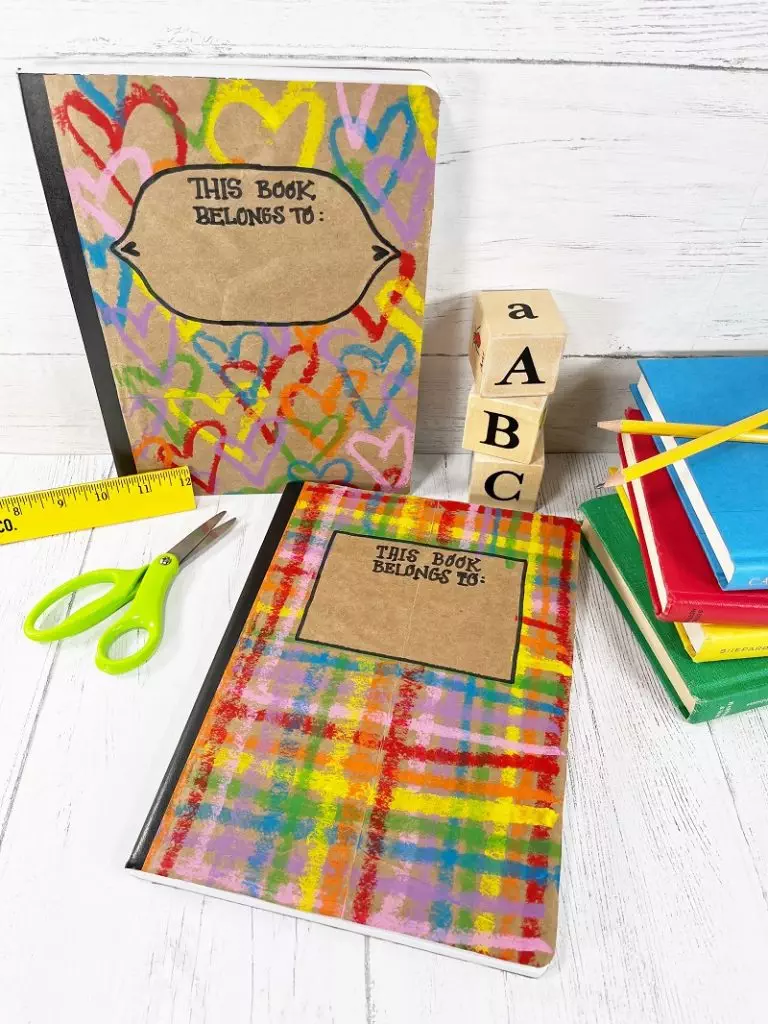 Recycled Paper Bag Notebook Covers with Kwik Stix Paint by Creatively Beth #creativelybeth #kwikstix #pencilgripcompany #recycled #backtoschool #doodle #diy