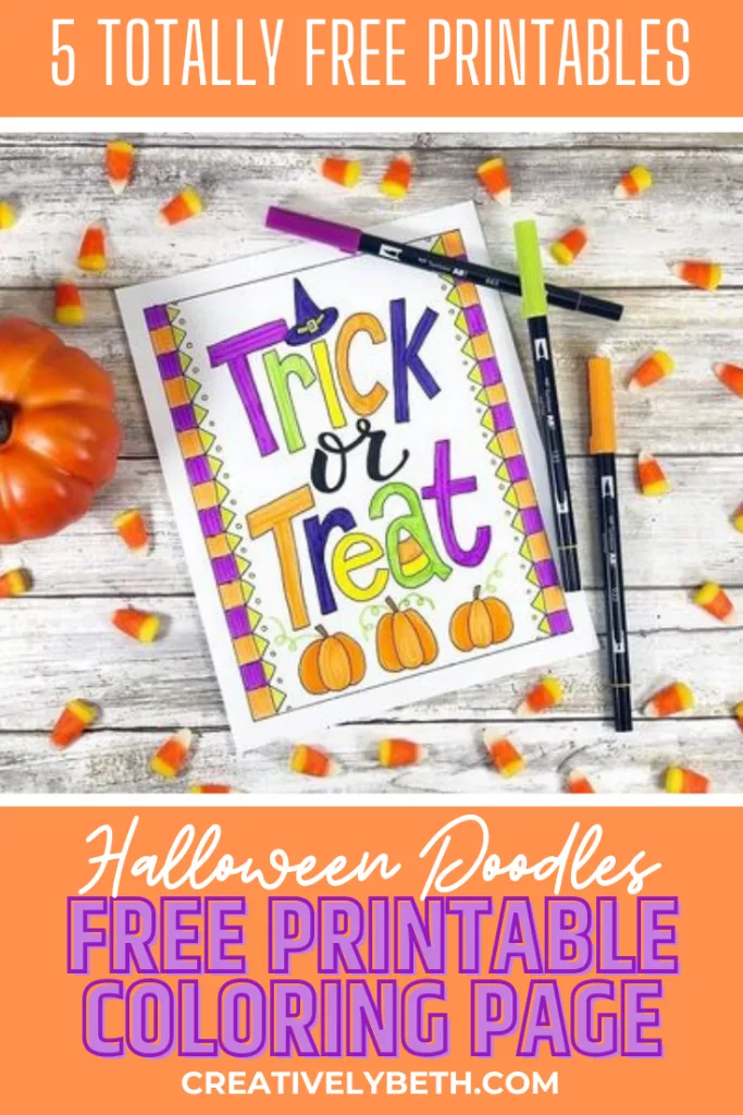 The Easiest Halloween Doodles and 5 Fun Ways to Use Them by Creatively Beth #creativelybeth #tombow #michaelscrafts #doodles #halloween #freeprintables #coloringpage #banner #bookmarks #gifttags