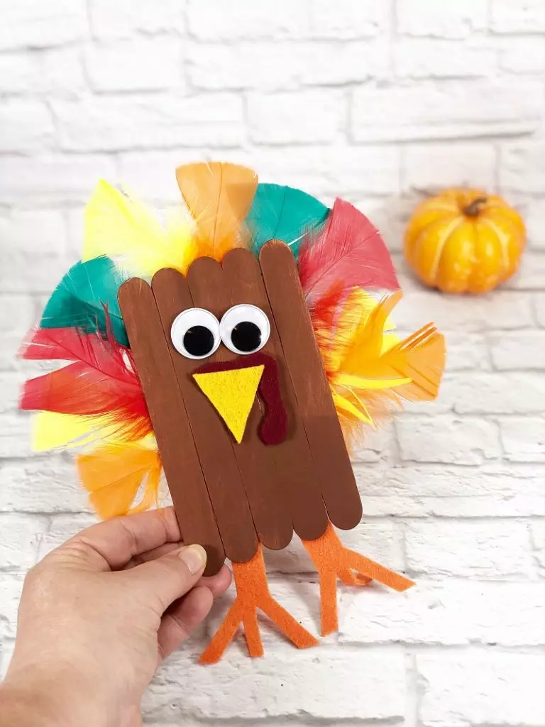 Craft Stick Turkey Dollar Tree Craft Creatively Beth #creativelybeth #turkey #craft #dollartree #diy #kids #fall #autumn #craftstick #thanksgiving
