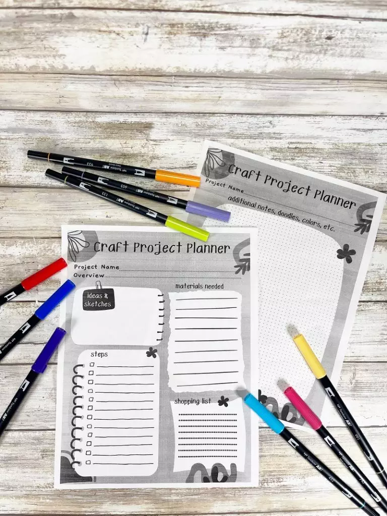 Free Printable Craft Project Planner Pages Creatively Beth #creativelybeth #free #printable #craft #diy #planner #pages #organize #organization #color #blackandwhite #download