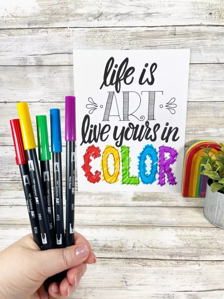 Free Printable Rainbow Quote Life is Art Live Yours in Color Creatively Beth #creativelybeth #free #printable #download #coloringpage #wallart #tombowdualbrushpens #rainbow