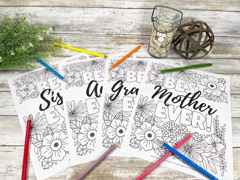 Free Printable Mothers Day Coloring Pages for Kids 25 Versions Creatively Beth #creativelybeth #mothersday #free #printable #printables #coloring #pages #mom #grandma #aunt #sister #page #flowers #drawn #hand #lettered