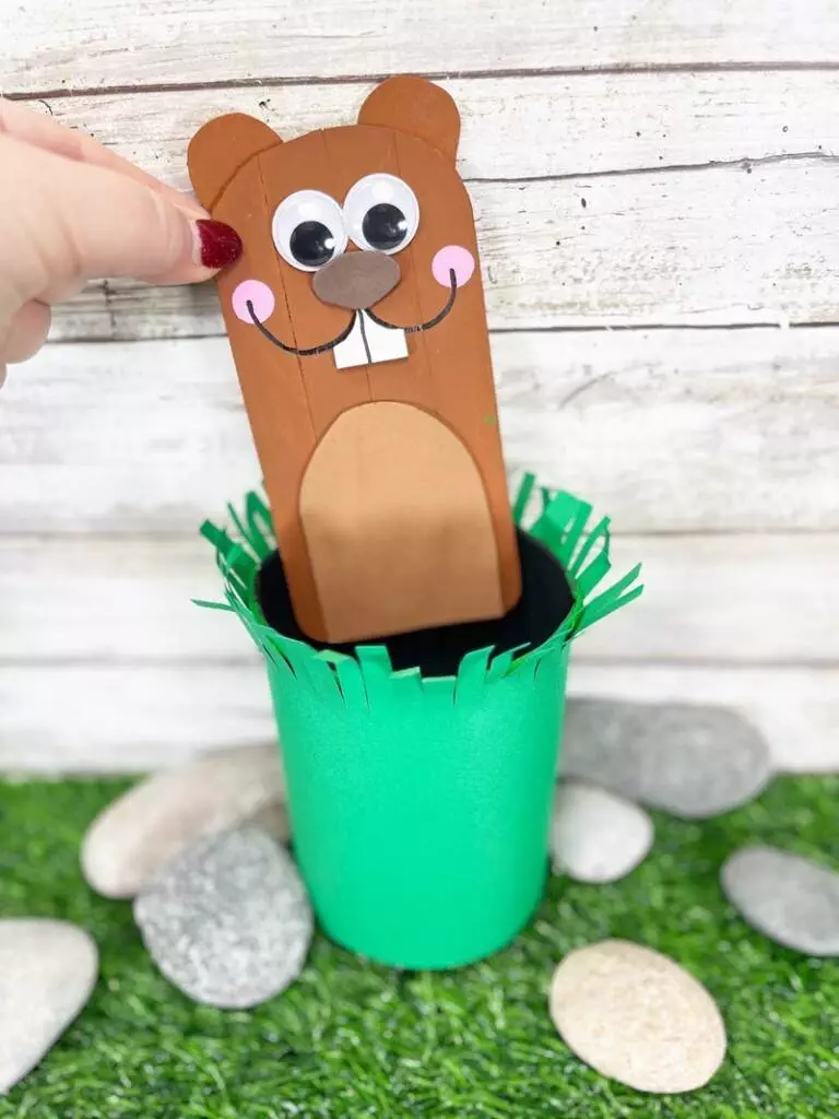Dollar Tree Groundhog Craft Stick Creatively Beth #creativelybeth #dollartree #craft #diy #groundhog #groundhogday #craftsticks #popsiclesticks #kid #popsiclestick #craftstick