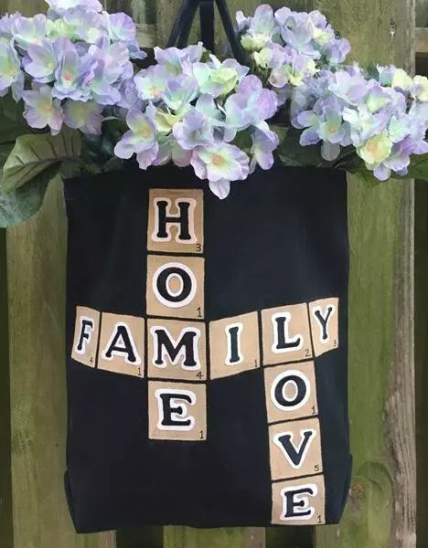 DIY Scrabble Tote Bag Creatively Beth #creativelybeth #scrabble #tote #bag #family #home #love #embroidered #letters #ironon #diy #craft