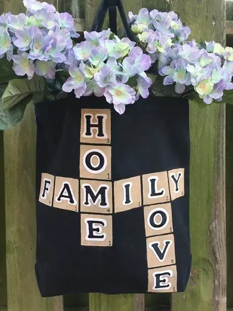 DIY Scrabble Tote Bag Creatively Beth #creativelybeth #scrabble #tote #bag #family #home #love #embroidered #letters #ironon #diy #craft