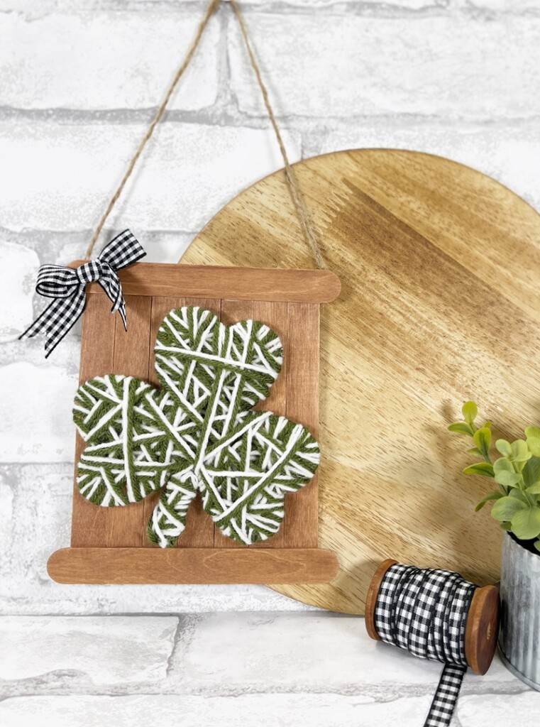 Dollar Tree Yarn Wrapped Shamrock Craft Stick Sign
