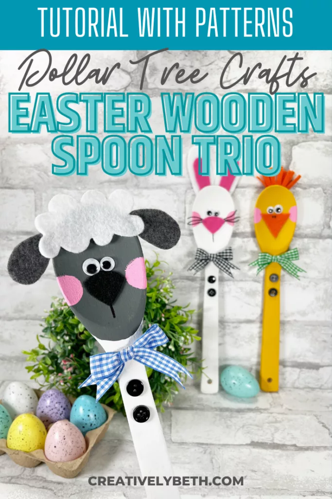 Dollar Tree Wooden Spoon Easter Trio Creatively Beth #creativelybeth #dollartree #woodenspoon #diy #craft #bunny #chick #lamb #easter