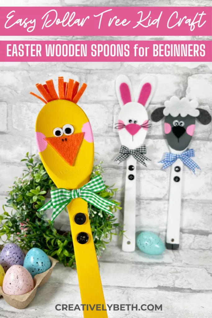 Dollar Tree Wooden Spoon Easter Trio Creatively Beth #creativelybeth #dollartree #woodenspoon #diy #craft #bunny #chick #lamb #easter