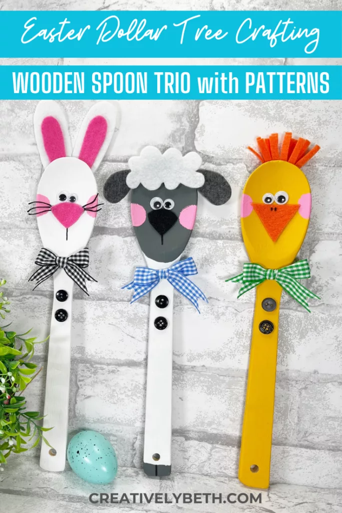 Dollar Tree Wooden Spoon Easter Trio Creatively Beth #creativelybeth #dollartree #woodenspoon #diy #craft #bunny #chick #lamb #easter