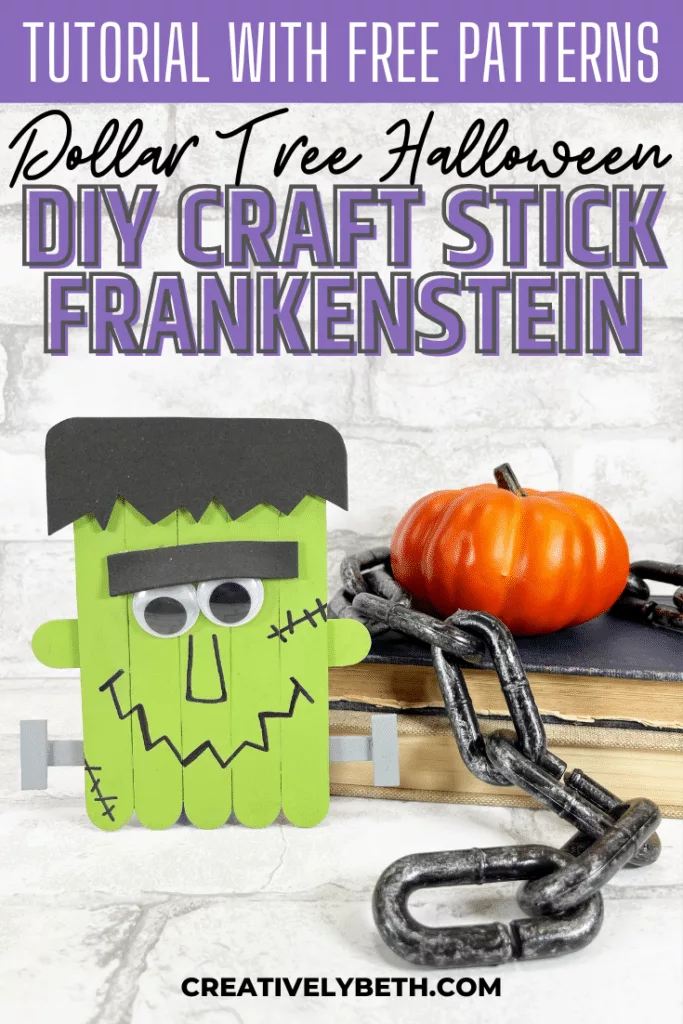 Dollar Tree Halloween Craft Stick Frankenstein and Mummy Creatively Beth #creativelybeth #dollartree #diy #craft #kids #frankenstein #mummy #monsters #halloween #craftstick #popsiclestick #freepatterns