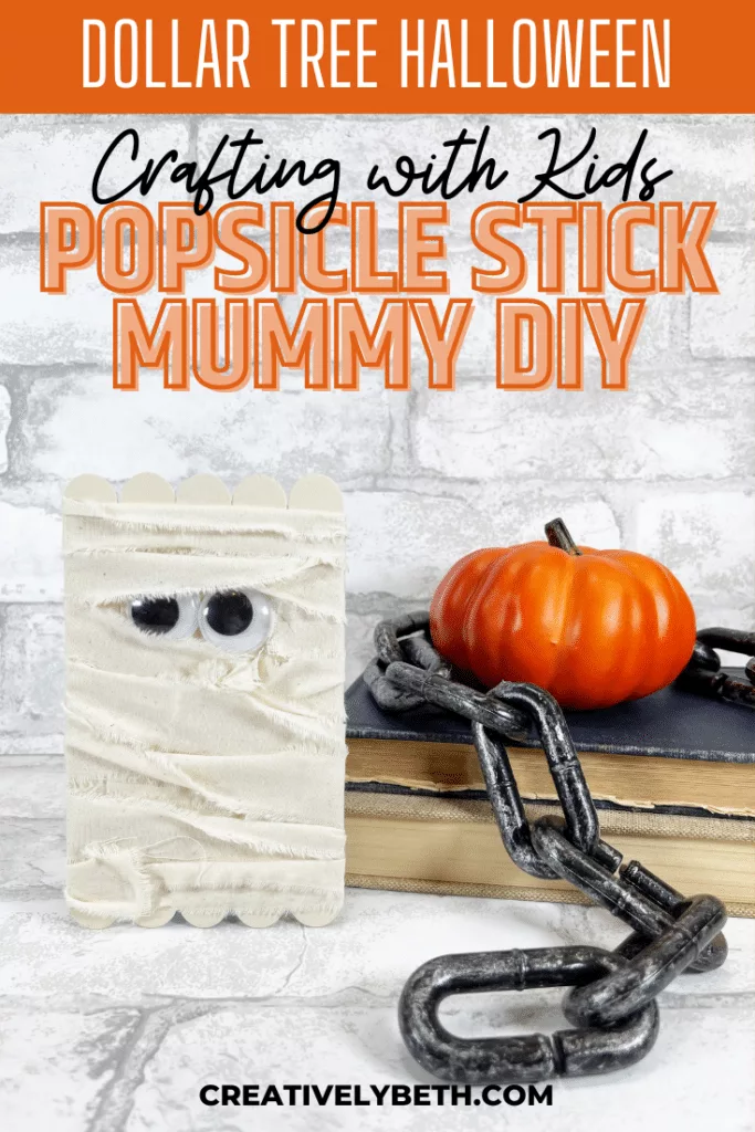 Dollar Tree Halloween Craft Stick Frankenstein and Mummy Creatively Beth #creativelybeth #dollartree #diy #craft #kids #frankenstein #mummy #monsters #halloween #craftstick #popsiclestick #freepatterns