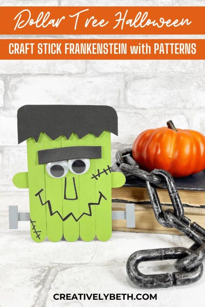 Dollar Tree Halloween Craft Stick Frankenstein and Mummy Creatively Beth #creativelybeth #dollartree #diy #craft #kids #frankenstein #mummy #monsters #halloween #craftstick #popsiclestick #freepatterns