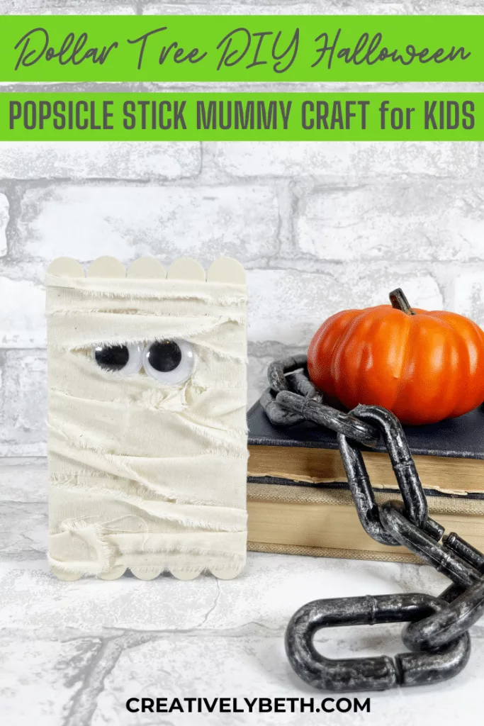 Dollar Tree Halloween Craft Stick Frankenstein and Mummy Creatively Beth #creativelybeth #dollartree #diy #craft #kids #frankenstein #mummy #monsters #halloween #craftstick #popsiclestick #freepatterns