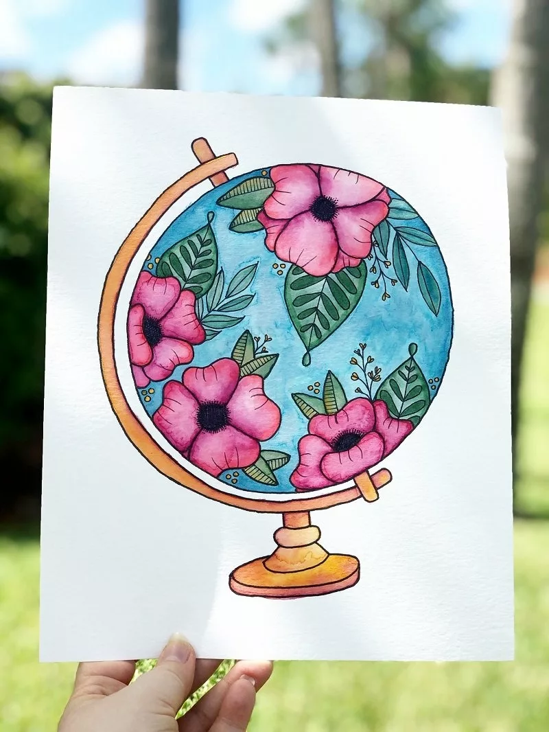 FREE Floral Globe Printable to Watercolor with Dual Brush Pens